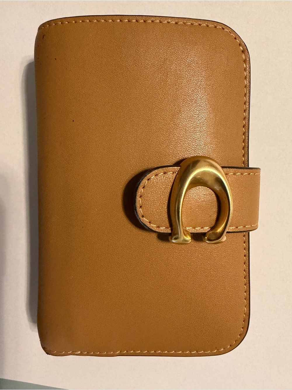 Coach Tan Leather Trifold Wallet with Gold Hardware